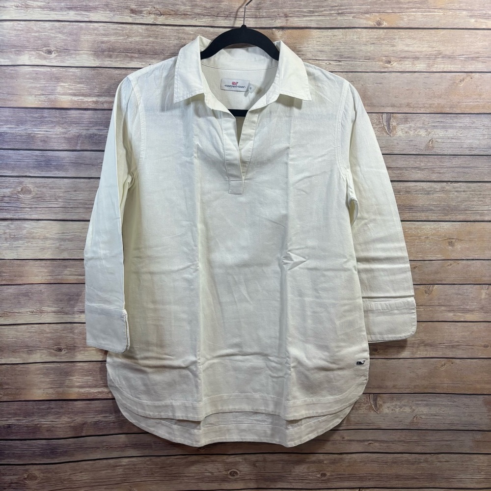 NWT Vineyard Vines Linen Popover Tunic Top White Linen Blend